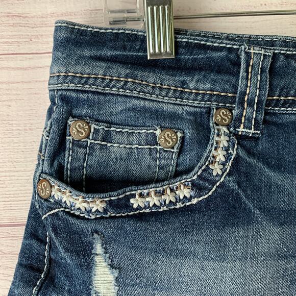 Shyanne Distressed Denim Jean Shorts Cutoffs Embroidered Jewel Detail Size 30 - Picture 4 of 16